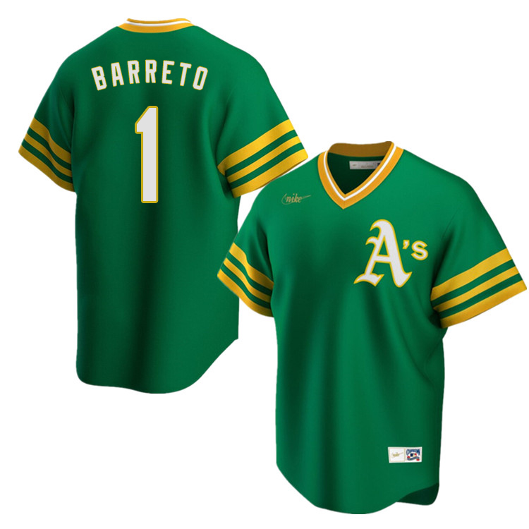 Nike Men #1 Franklin Barreto Oakland Athletics Cooperstown Baseball Jerseys Sale-Green